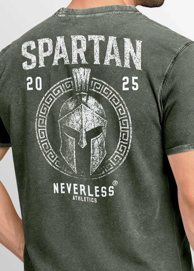 Herren Vintage T-Shirt Backprint Athletic Design Sparta Schriftzug Printshirt Aufdruck Used Look