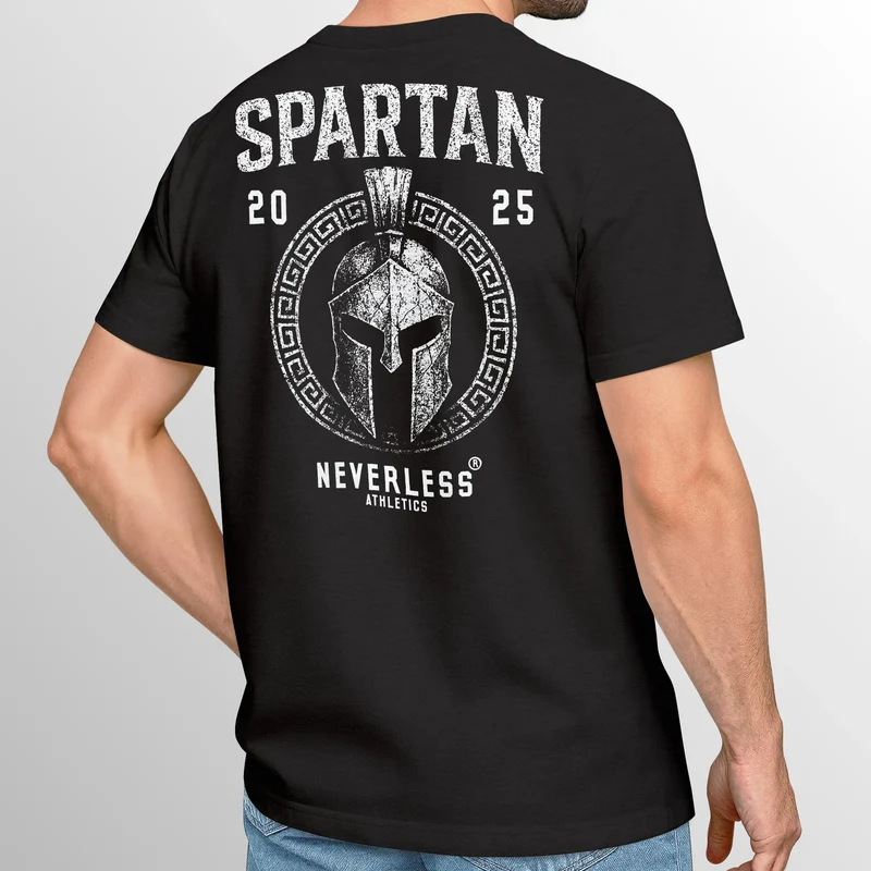 Herren T-Shirt Backprint Sparta Helm Krieger Fitness Training & Streetwear Baumwolle Kurzarm Männer Fashion