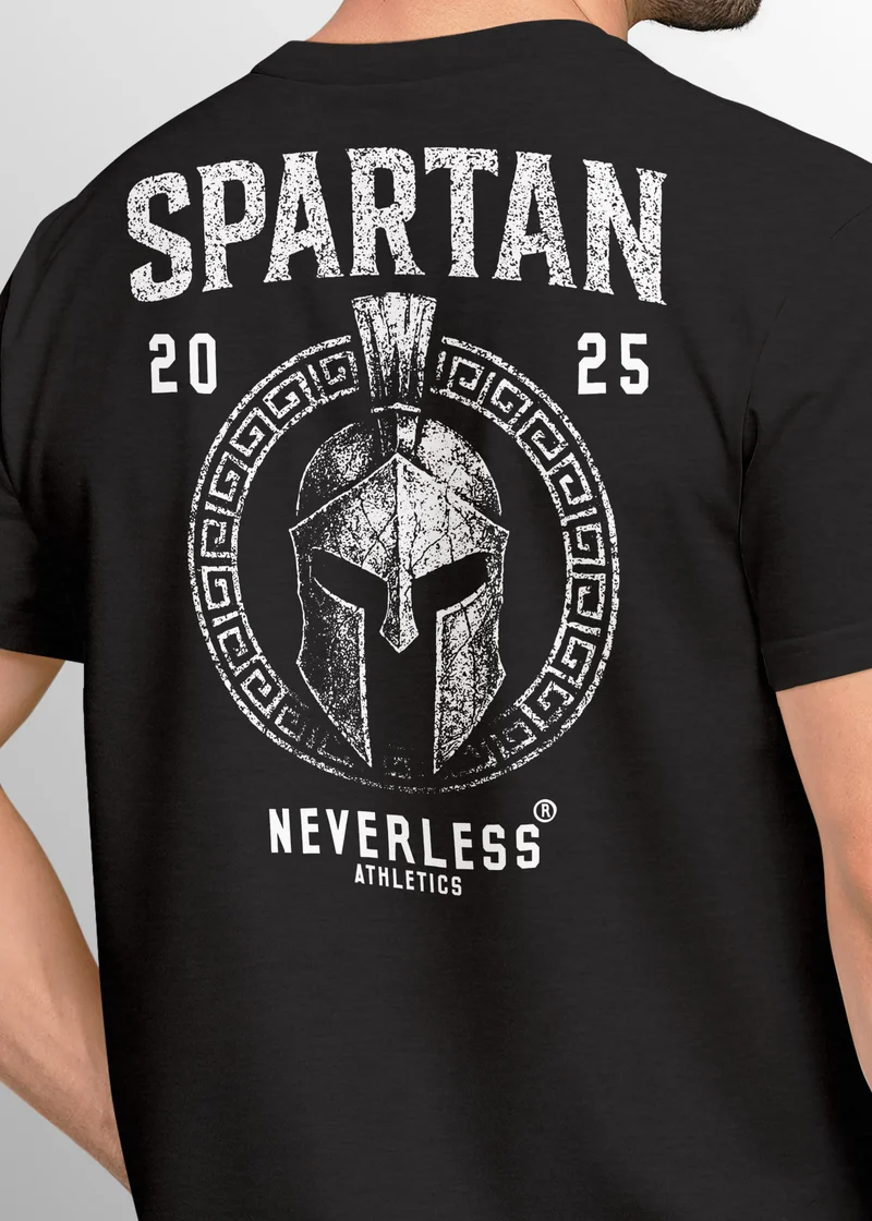 Herren T-Shirt Backprint Sparta Helm Krieger Fitness Training & Streetwear Baumwolle Kurzarm Männer Fashion