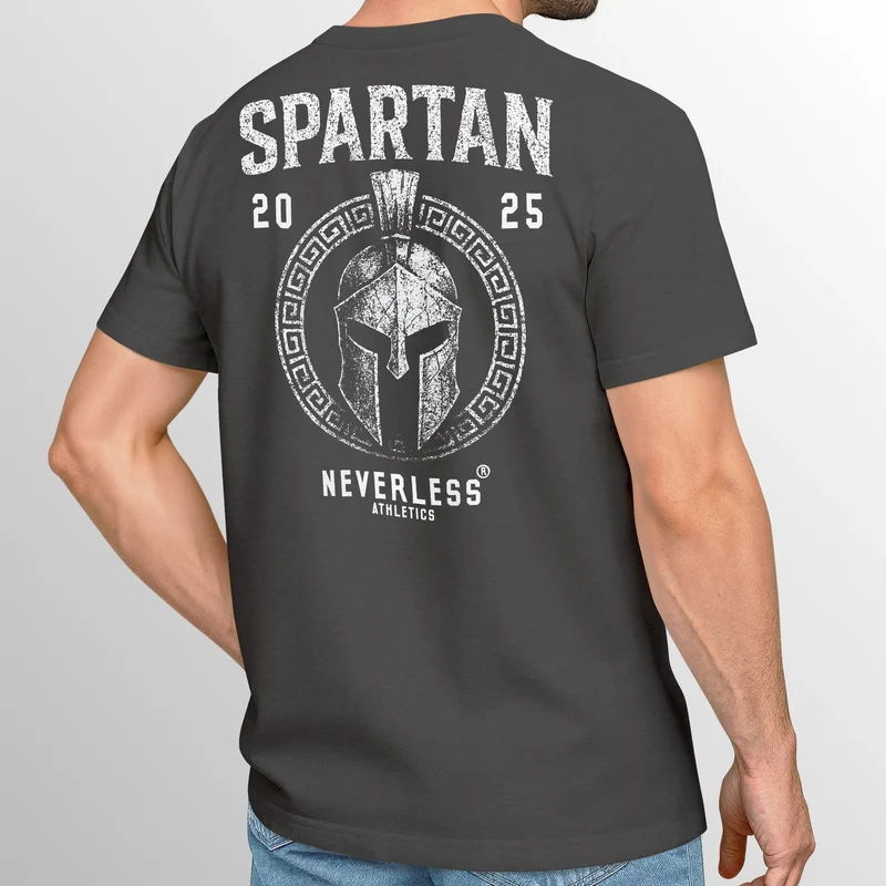 Herren T-Shirt Backprint Sparta Helm Krieger Fitness Training & Streetwear Baumwolle Kurzarm Männer Fashion