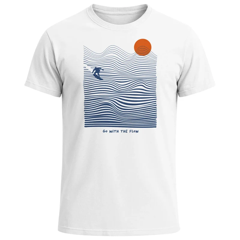 Herren T-Shirt Surfshirt mit Wellenlinien Sonne & Surfer Motiv – Sommer Grafikshirt im minimalistischen Look Fashion Streetstyle
