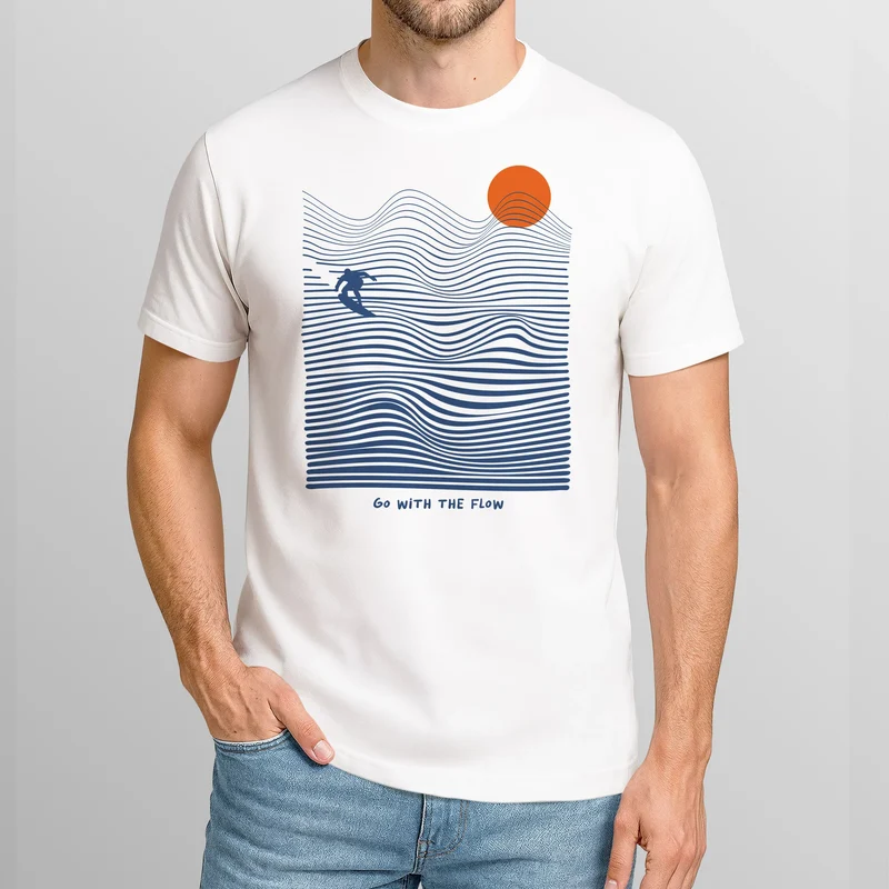 Herren T-Shirt Surfshirt mit Wellenlinien Sonne & Surfer Motiv – Sommer Grafikshirt im minimalistischen Look Fashion Streetstyle