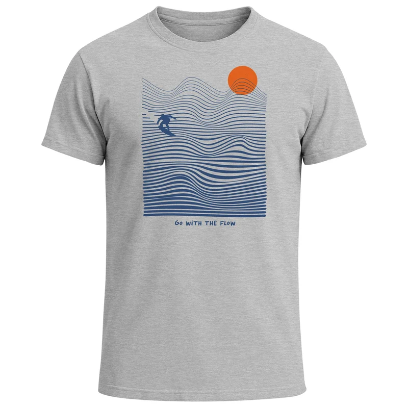 Herren T-Shirt Surfshirt mit Wellenlinien Sonne & Surfer Motiv – Sommer Grafikshirt im minimalistischen Look Fashion Streetstyle