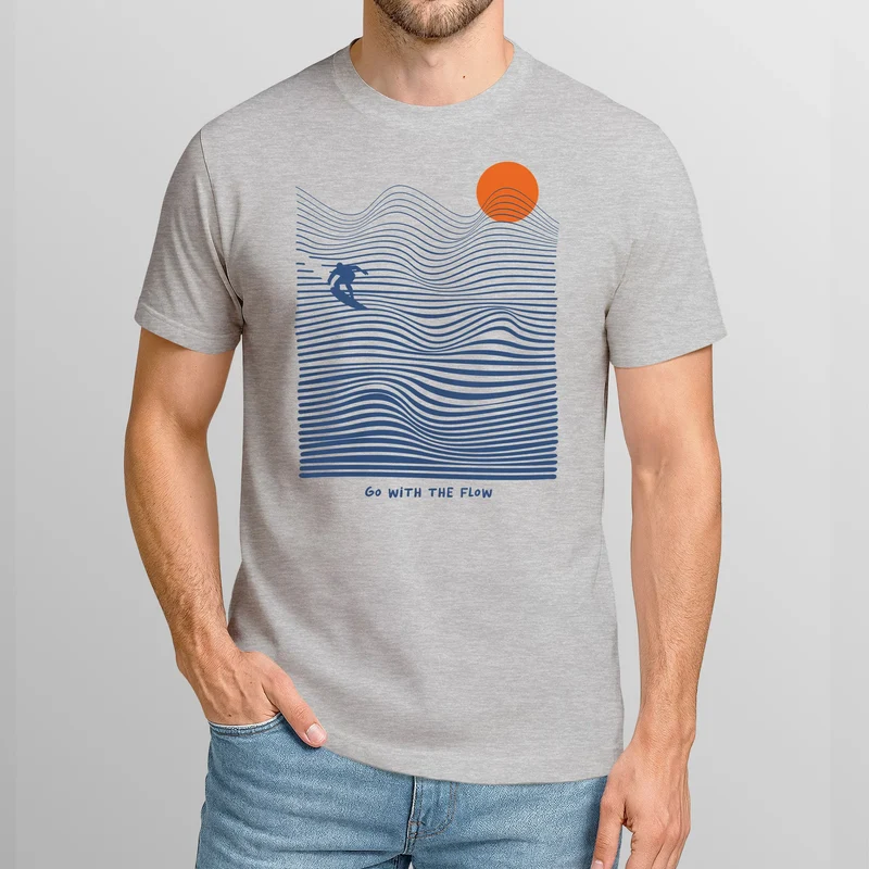 Herren T-Shirt Surfshirt mit Wellenlinien Sonne & Surfer Motiv – Sommer Grafikshirt im minimalistischen Look Fashion Streetstyle