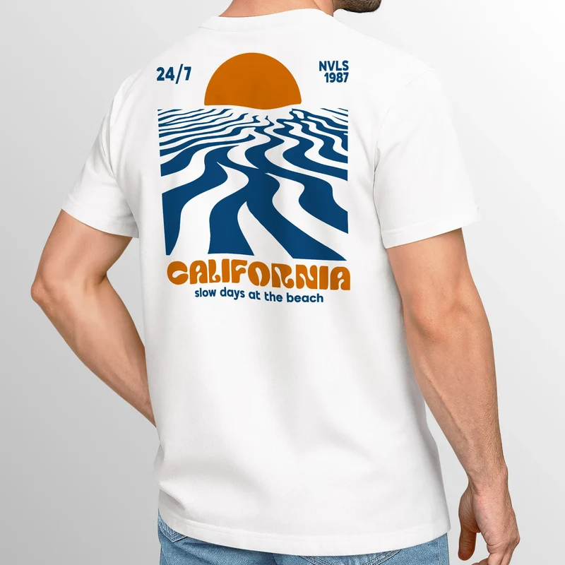 Backprint TShirt Herren California Beach Retro Sommer Grafikshirt Baumwolle Fashion Streetstyle Fashion