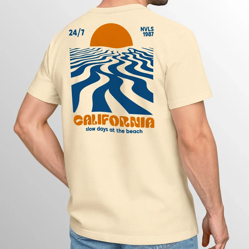 Backprint TShirt Herren California Beach Retro Sommer Grafikshirt Baumwolle Fashion Streetstyle Fashion