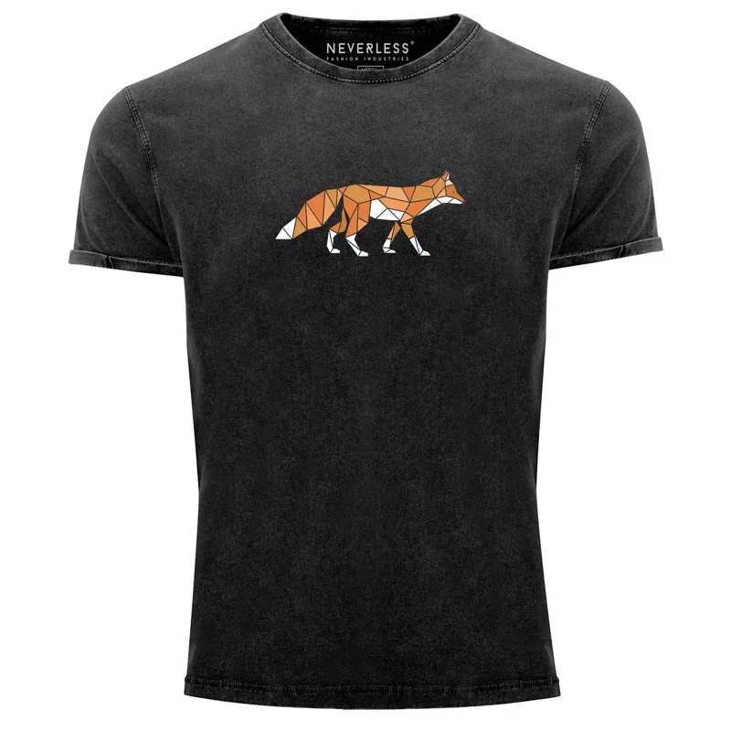 Herren Vintage Shirt Aufdruck Fuchs Polygon Kunstdruck Geometrie Outdoor Logo Tier Motiv Fashion Streetstyle