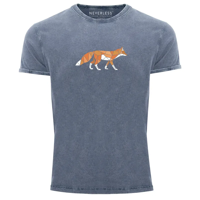 Herren Vintage Shirt Aufdruck Fuchs Polygon Kunstdruck Geometrie Outdoor Logo Tier Motiv Fashion Streetstyle