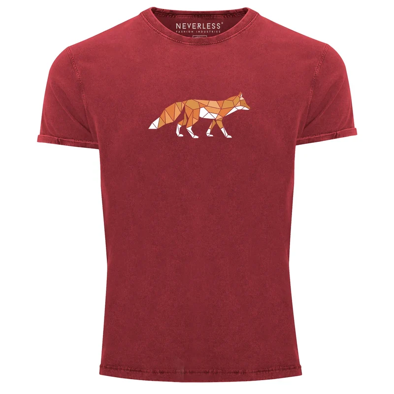 Herren Vintage Shirt Aufdruck Fuchs Polygon Kunstdruck Geometrie Outdoor Logo Tier Motiv Fashion Streetstyle