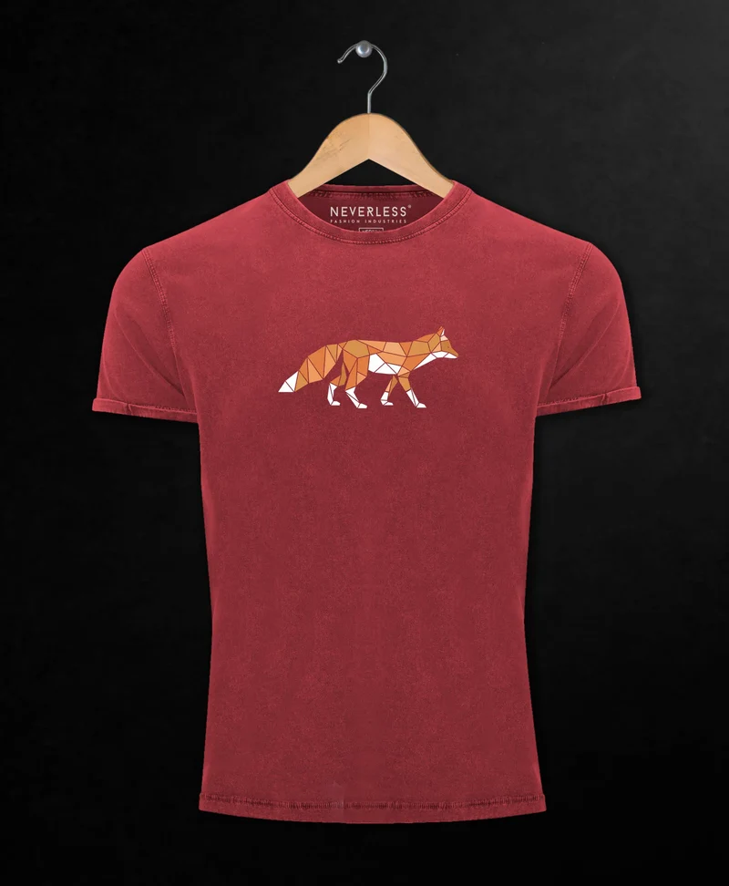 Herren Vintage Shirt Aufdruck Fuchs Polygon Kunstdruck Geometrie Outdoor Logo Tier Motiv Fashion Streetstyle