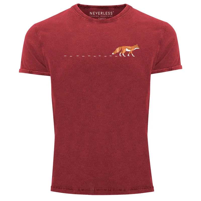 Herren T-Shirt Vintage Fuchs Fox Wald Tiermotiv Logo Print Badge Fashion Streetstyle Used Look