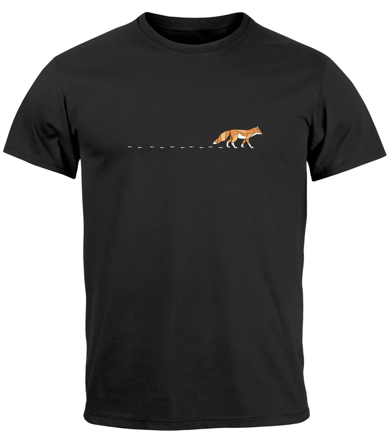 Herren T-Shirt Fuchs Fox Wald Tiermotiv Logo Print Badge Fashion Streetstyle