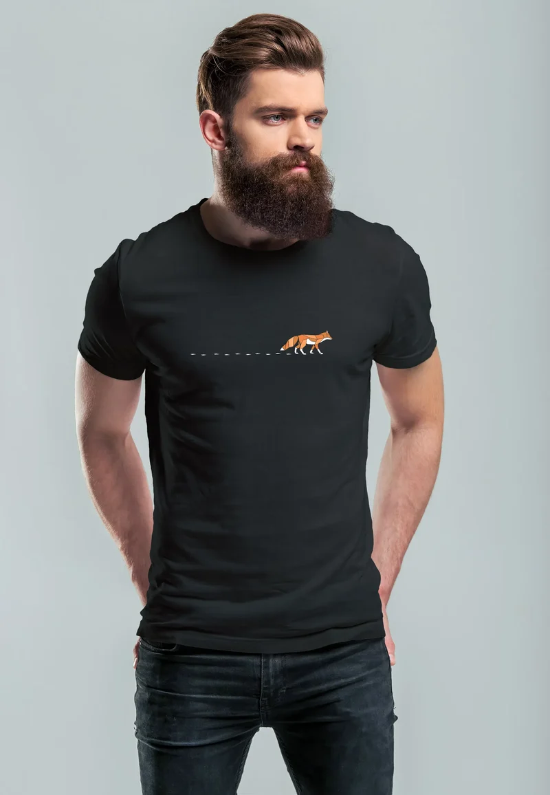 Herren T-Shirt Fuchs Fox Wald Tiermotiv Logo Print Badge Fashion Streetstyle