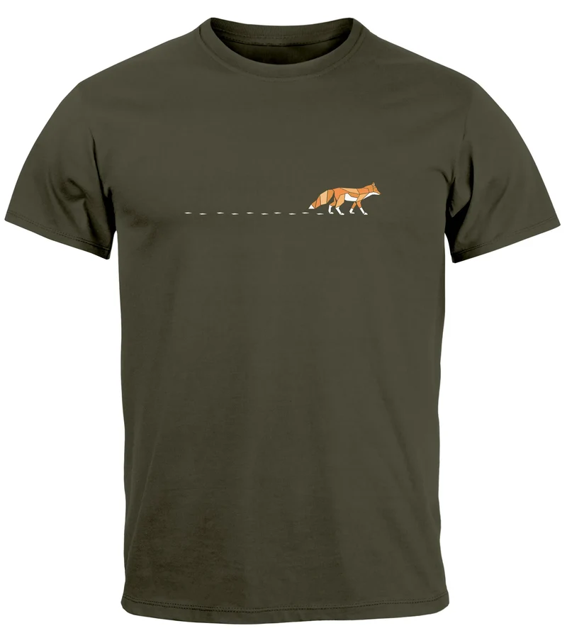 Herren T-Shirt Fuchs Fox Wald Tiermotiv Logo Print Badge Fashion Streetstyle