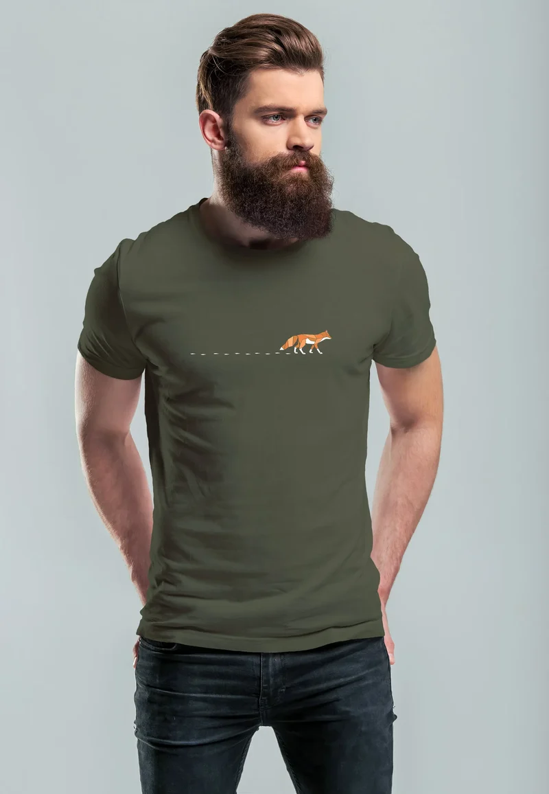 Herren T-Shirt Fuchs Fox Wald Tiermotiv Logo Print Badge Fashion Streetstyle