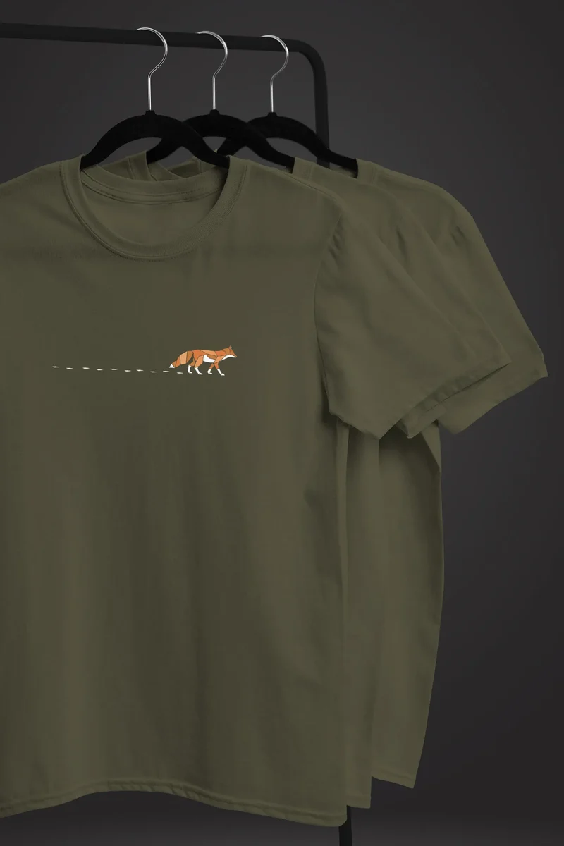 Herren T-Shirt Fuchs Fox Wald Tiermotiv Logo Print Badge Fashion Streetstyle
