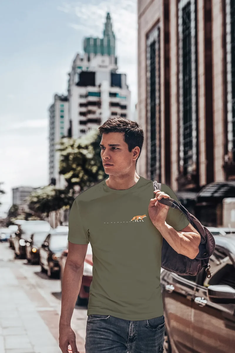 Herren T-Shirt Fuchs Fox Wald Tiermotiv Logo Print Badge Fashion Streetstyle