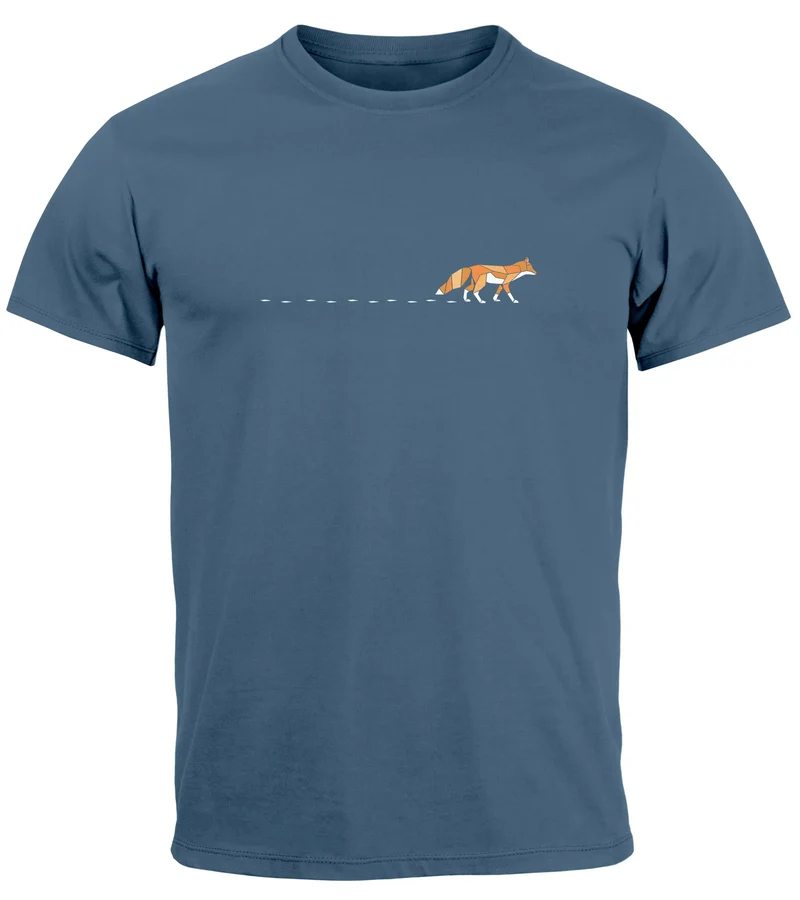 Herren T-Shirt Fuchs Fox Wald Tiermotiv Logo Print Badge Fashion Streetstyle
