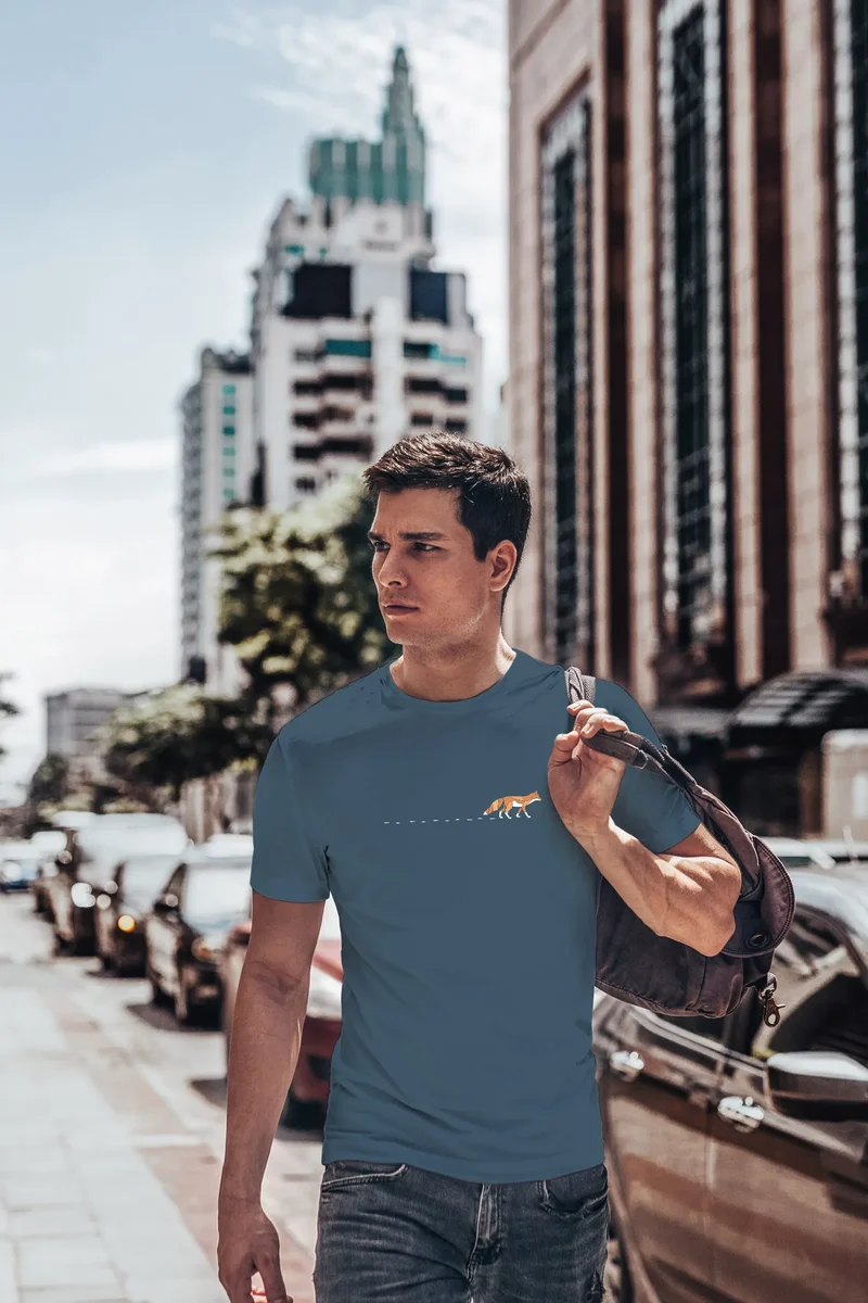 Herren T-Shirt Fuchs Fox Wald Tiermotiv Logo Print Badge Fashion Streetstyle