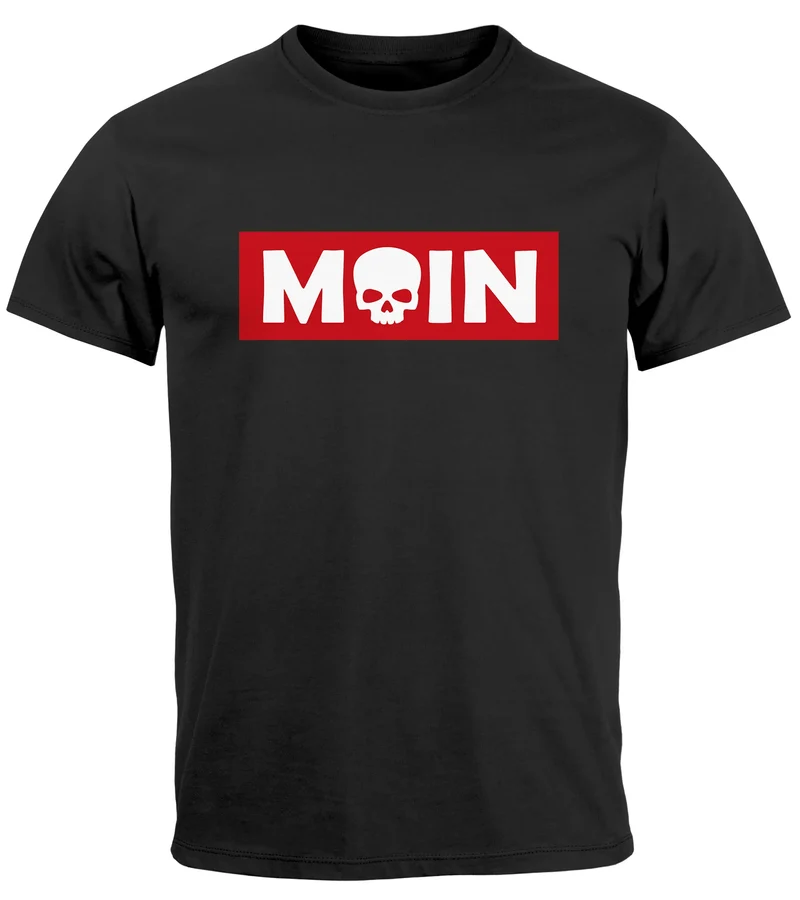 Herren T-Shirt Schriftzug Moin Skull Totenkopf Aufdruck Print Parodie Fashion Streetstyle
