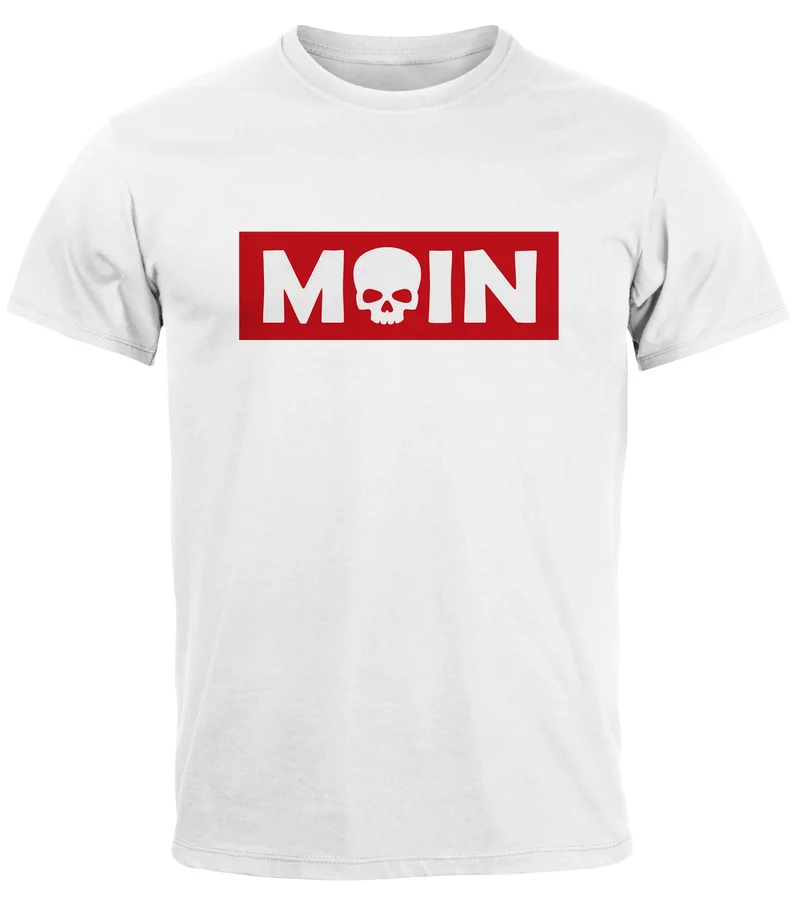 Herren T-Shirt Schriftzug Moin Skull Totenkopf Aufdruck Print Parodie Fashion Streetstyle