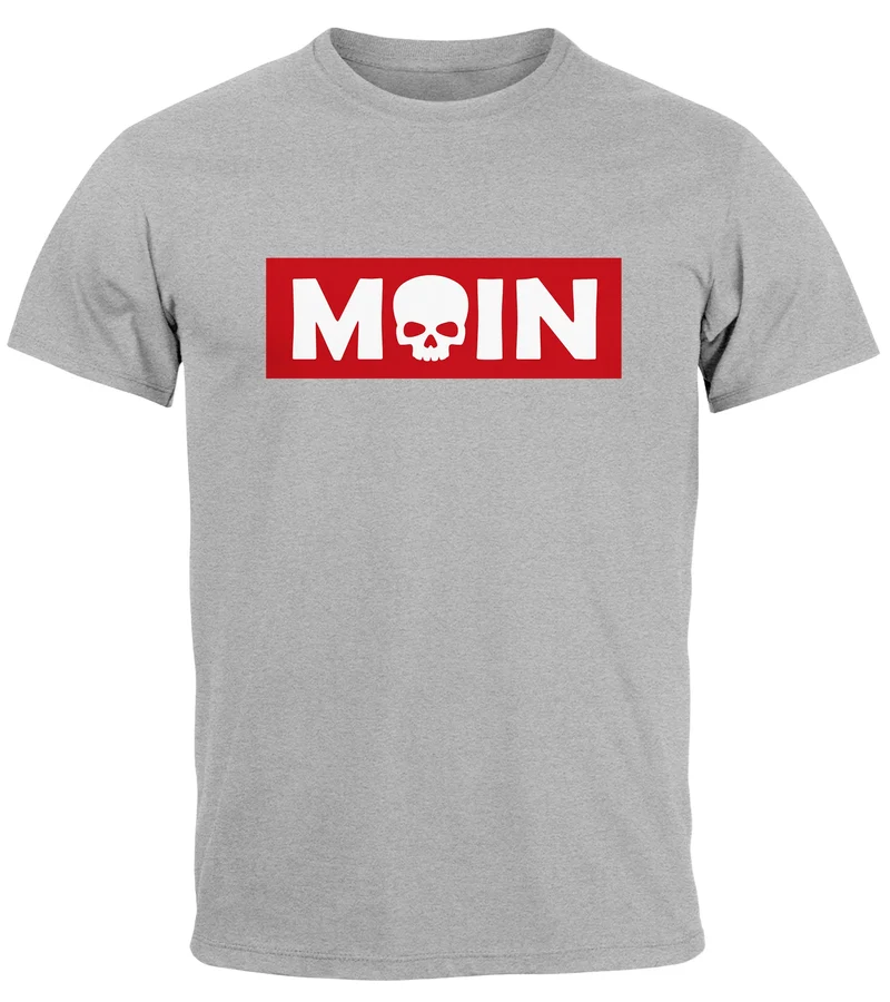 Herren T-Shirt Schriftzug Moin Skull Totenkopf Aufdruck Print Parodie Fashion Streetstyle