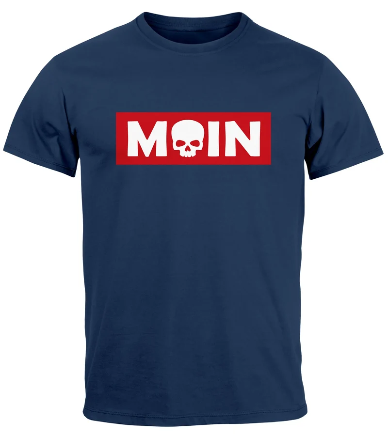 Herren T-Shirt Schriftzug Moin Skull Totenkopf Aufdruck Print Parodie Fashion Streetstyle