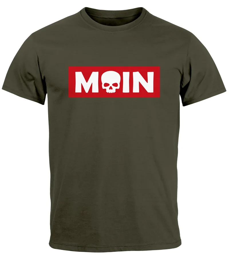 Herren T-Shirt Schriftzug Moin Skull Totenkopf Aufdruck Print Parodie Fashion Streetstyle