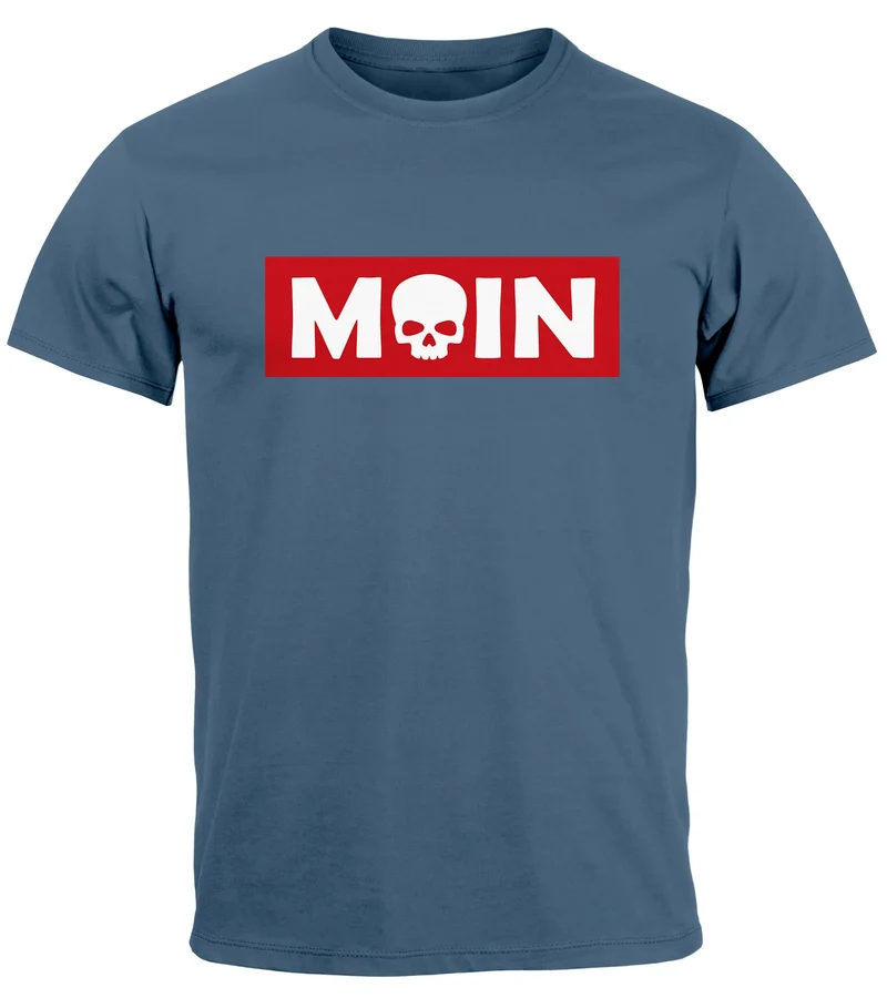 Herren T-Shirt Schriftzug Moin Skull Totenkopf Aufdruck Print Parodie Fashion Streetstyle