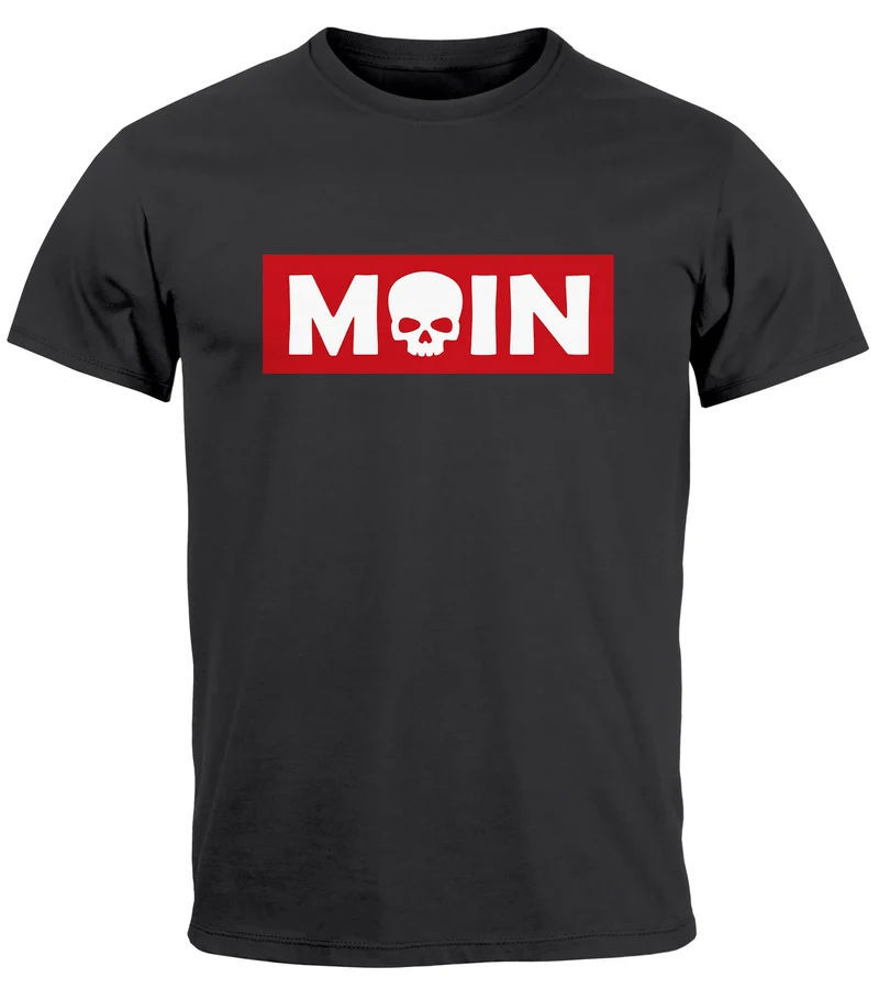 Herren T-Shirt Schriftzug Moin Skull Totenkopf Aufdruck Print Parodie Fashion Streetstyle