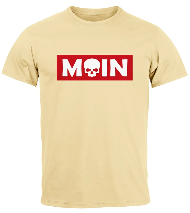 Herren T-Shirt Schriftzug Moin Skull Totenkopf Aufdruck Print Parodie Fashion Streetstyle