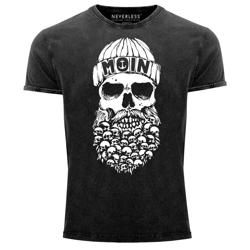Herren Vintage Shirt Totenkopf Nordisch Moin Hamburg Dialekt Skull Anker Fashion Streetstyle