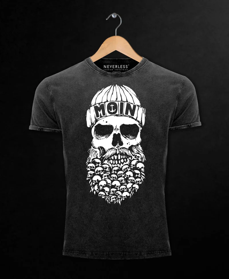 Herren Vintage Shirt Totenkopf Nordisch Moin Hamburg Dialekt Skull Anker Fashion Streetstyle