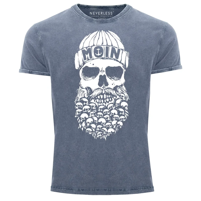 Herren Vintage Shirt Totenkopf Nordisch Moin Hamburg Dialekt Skull Anker Fashion Streetstyle