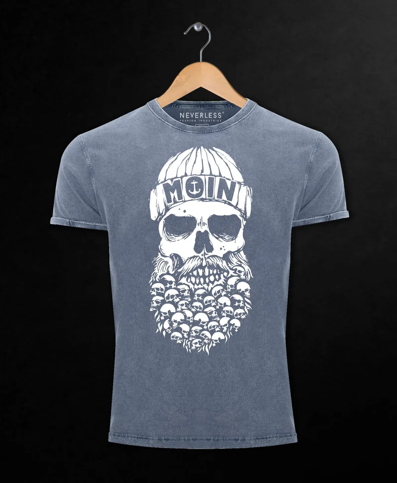 Herren Vintage Shirt Totenkopf Nordisch Moin Hamburg Dialekt Skull Anker Fashion Streetstyle