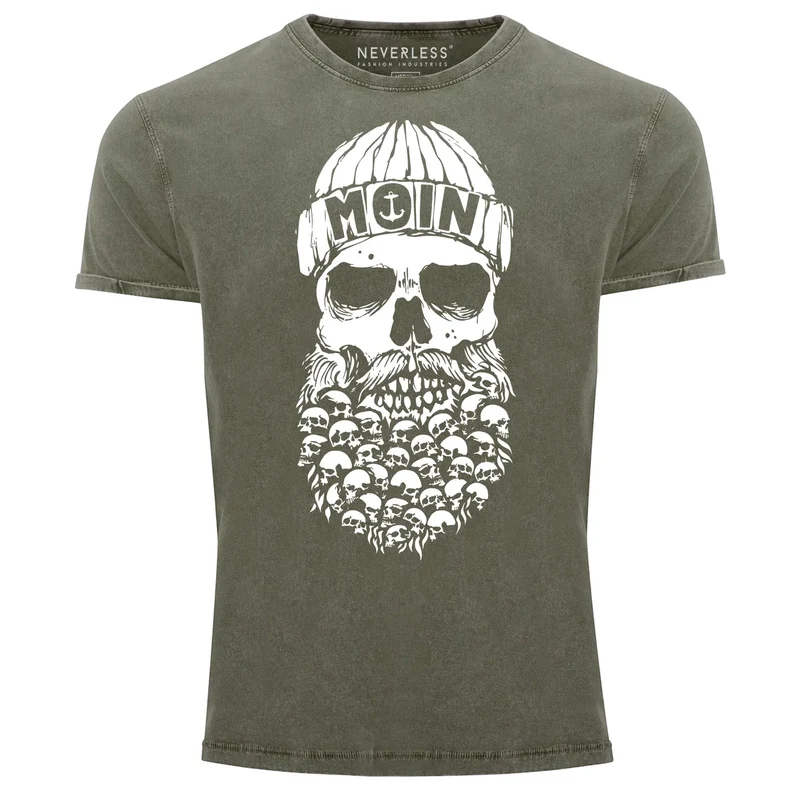 Herren Vintage Shirt Totenkopf Nordisch Moin Hamburg Dialekt Skull Anker Fashion Streetstyle