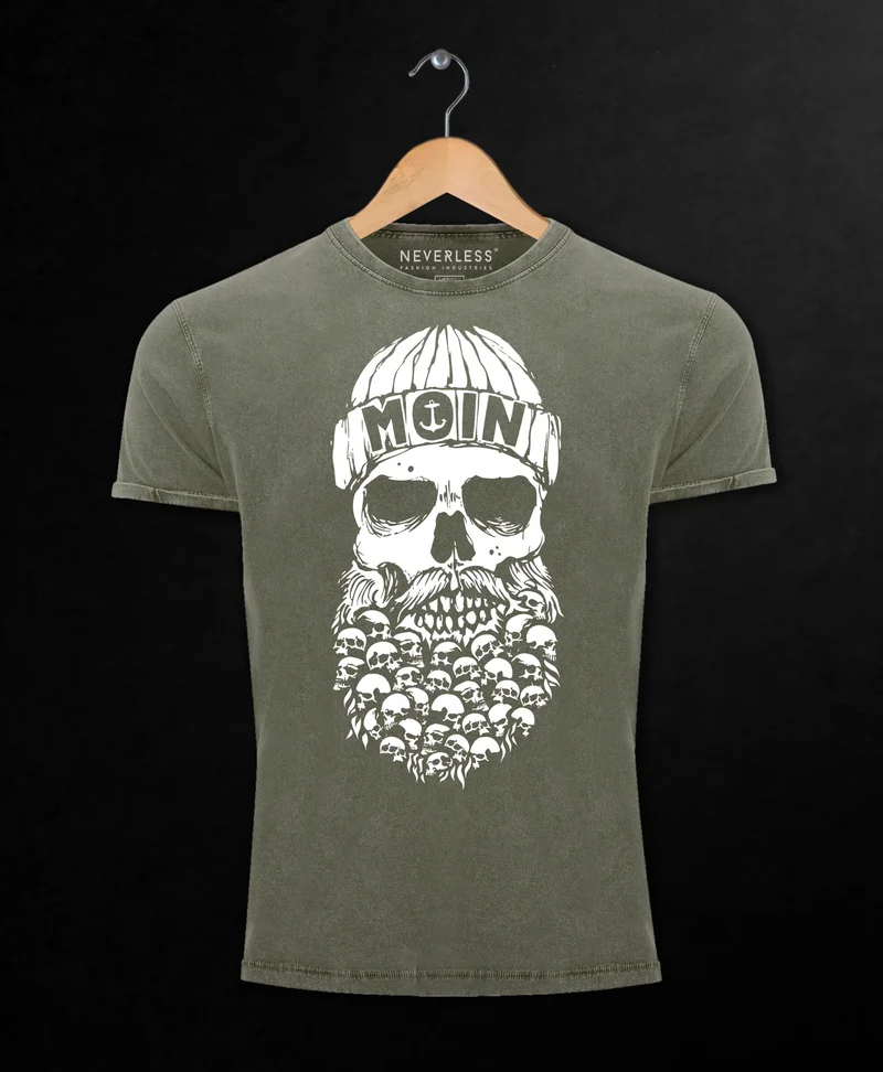 Herren Vintage Shirt Totenkopf Nordisch Moin Hamburg Dialekt Skull Anker Fashion Streetstyle