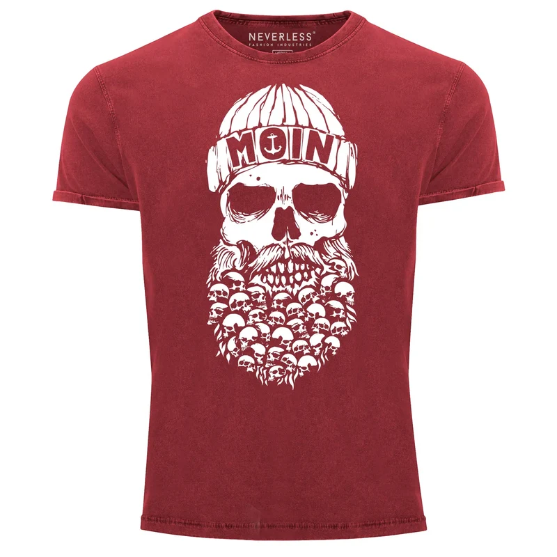 Herren Vintage Shirt Totenkopf Nordisch Moin Hamburg Dialekt Skull Anker Fashion Streetstyle