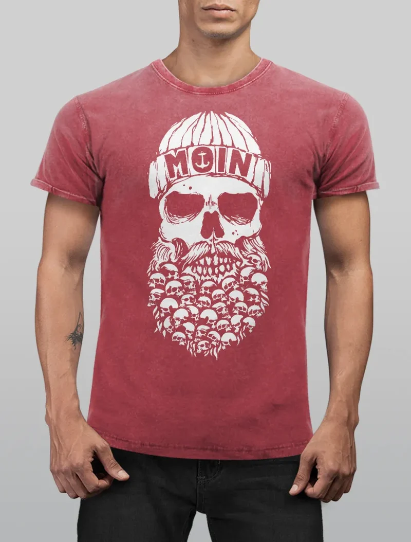 Herren Vintage Shirt Totenkopf Nordisch Moin Hamburg Dialekt Skull Anker Fashion Streetstyle