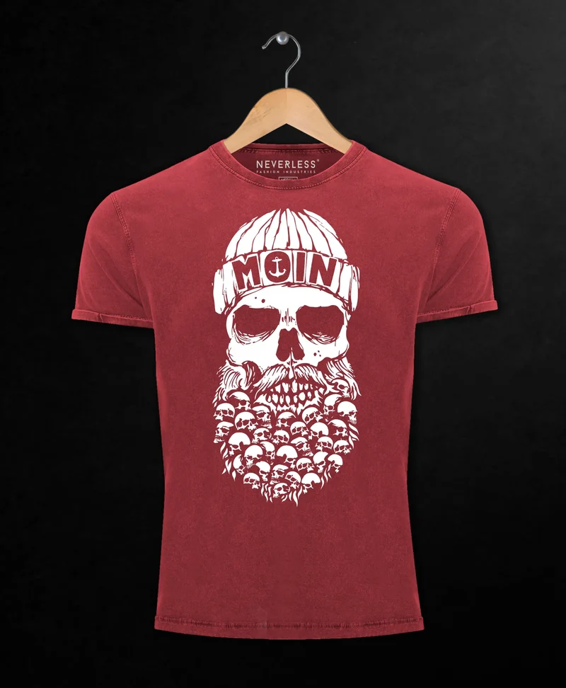 Herren Vintage Shirt Totenkopf Nordisch Moin Hamburg Dialekt Skull Anker Fashion Streetstyle
