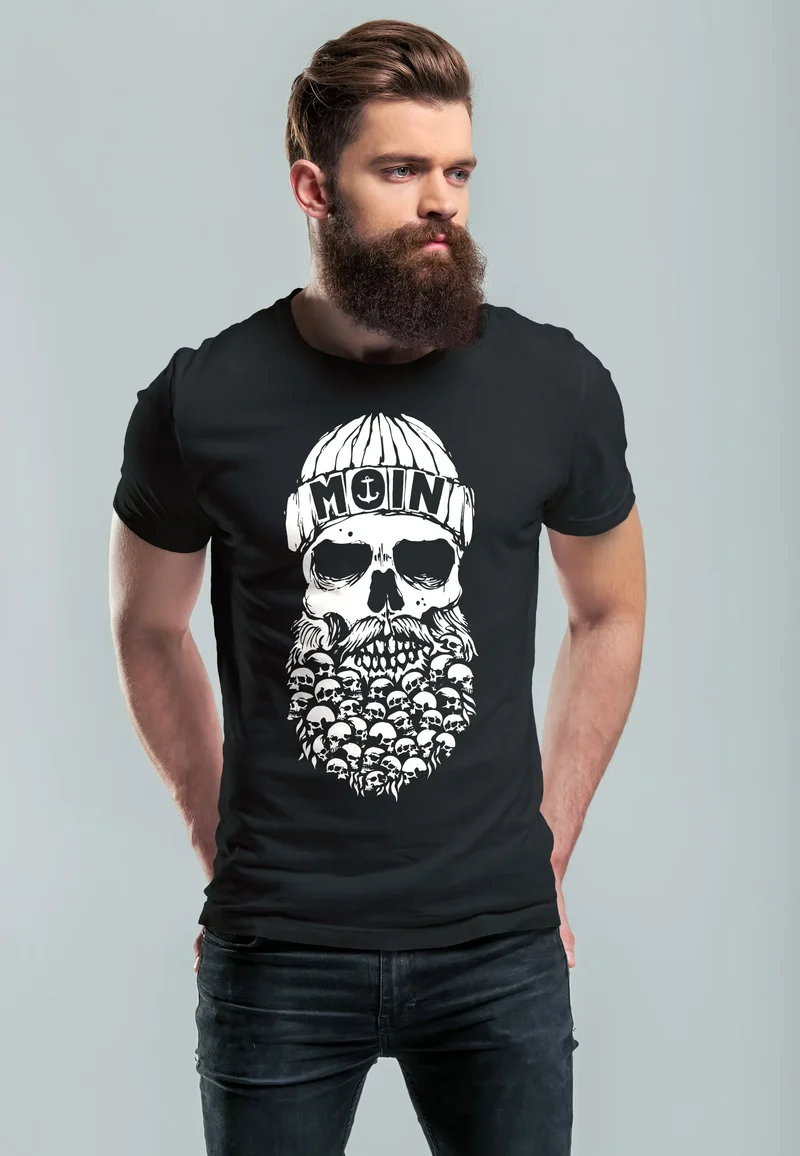 Herren T-Shirt Totenkopf Nordisch Moin Hamburg Dialekt Skull Anker Fashion Streetstyle