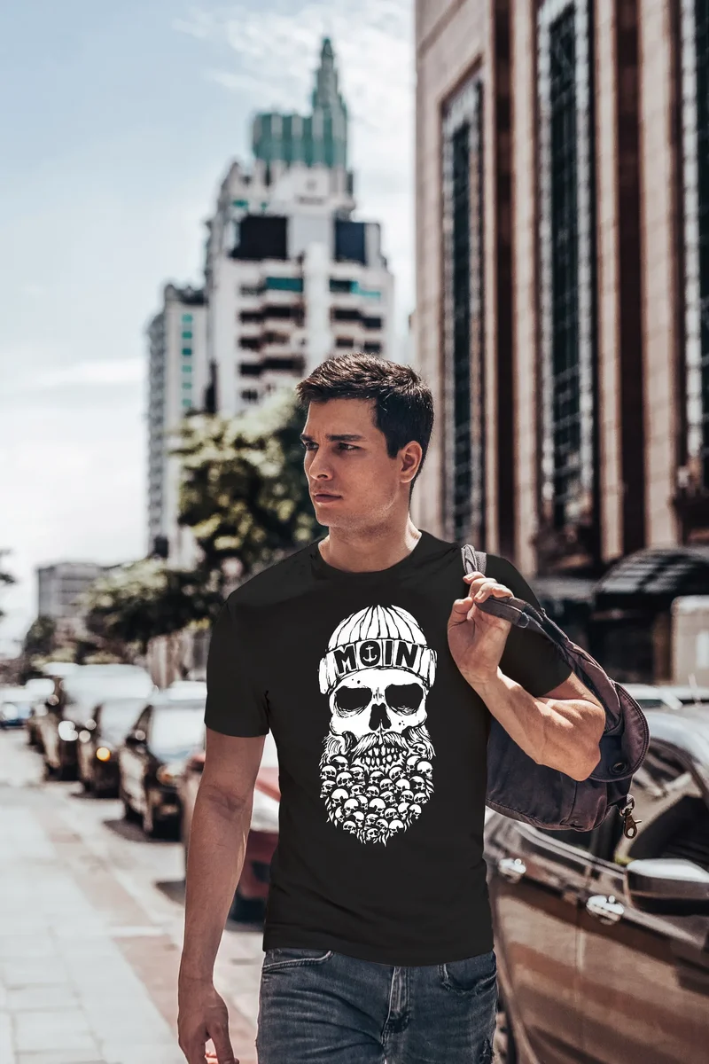 Herren T-Shirt Totenkopf Nordisch Moin Hamburg Dialekt Skull Anker Fashion Streetstyle