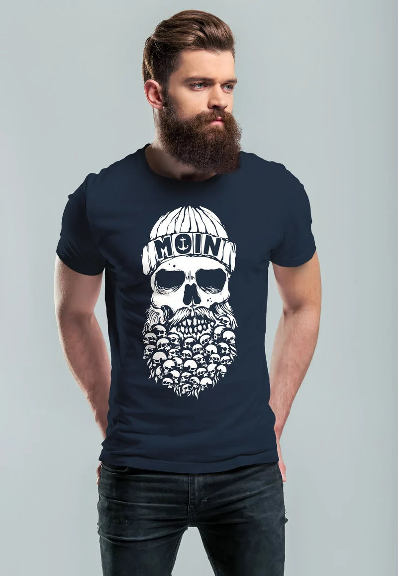 Herren T-Shirt Totenkopf Nordisch Moin Hamburg Dialekt Skull Anker Fashion Streetstyle