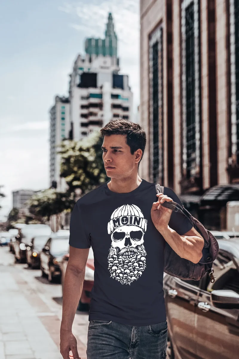 Herren T-Shirt Totenkopf Nordisch Moin Hamburg Dialekt Skull Anker Fashion Streetstyle