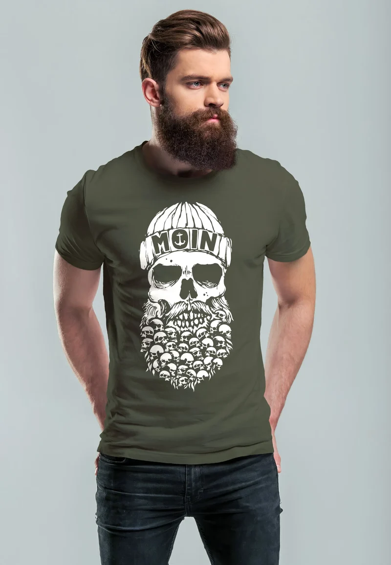 Herren T-Shirt Totenkopf Nordisch Moin Hamburg Dialekt Skull Anker Fashion Streetstyle
