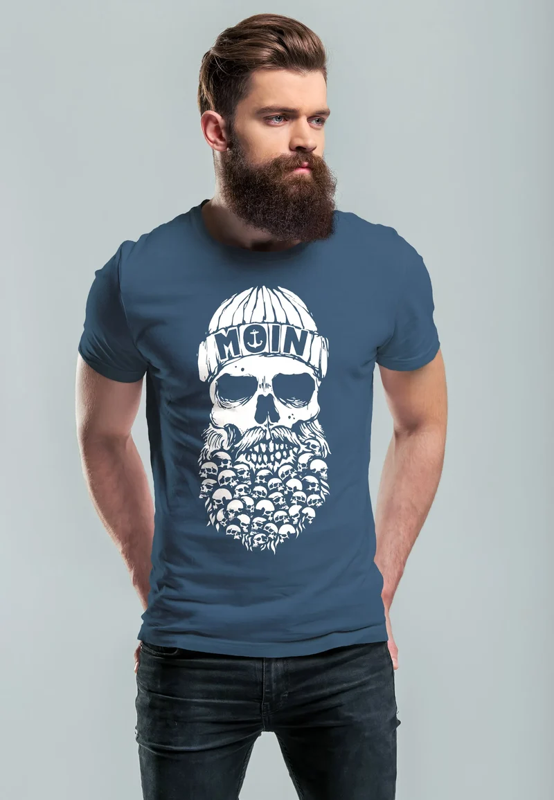 Herren T-Shirt Totenkopf Nordisch Moin Hamburg Dialekt Skull Anker Fashion Streetstyle