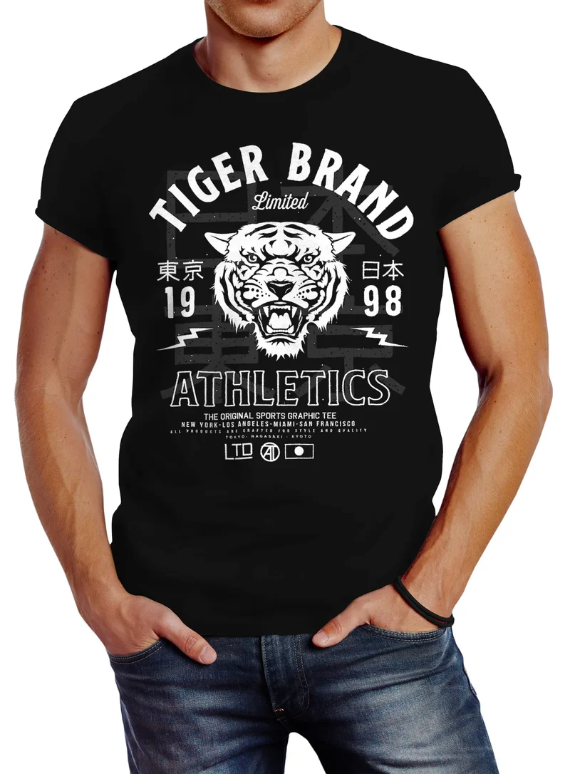 Herren T-Shirt Tiger Brand Tokyo Supply Japan Athletics Sport Aufdruck Slim Fit