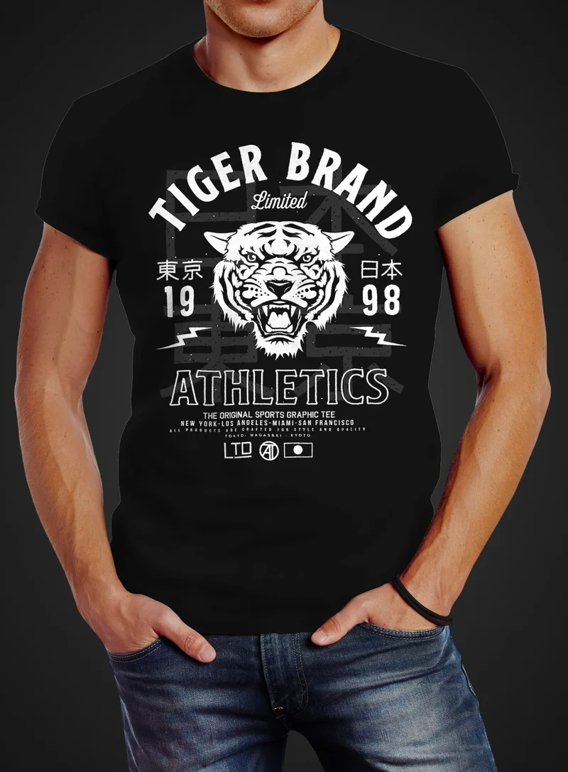 Herren T-Shirt Tiger Brand Tokyo Supply Japan Athletics Sport Aufdruck Slim Fit