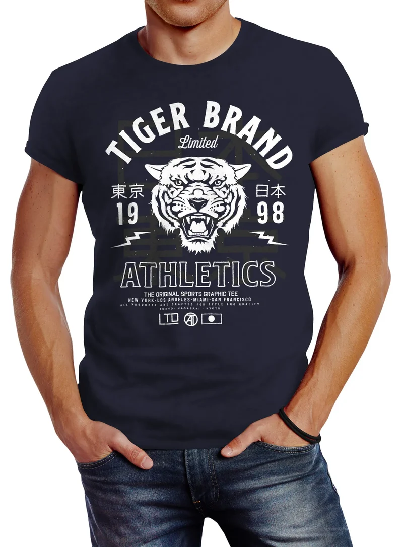 Herren T-Shirt Tiger Brand Tokyo Supply Japan Athletics Sport Aufdruck Slim Fit