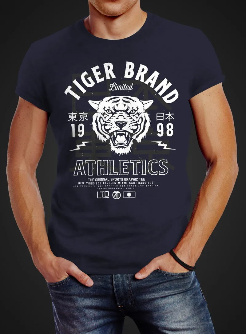 Herren T-Shirt Tiger Brand Tokyo Supply Japan Athletics Sport Aufdruck Slim Fit